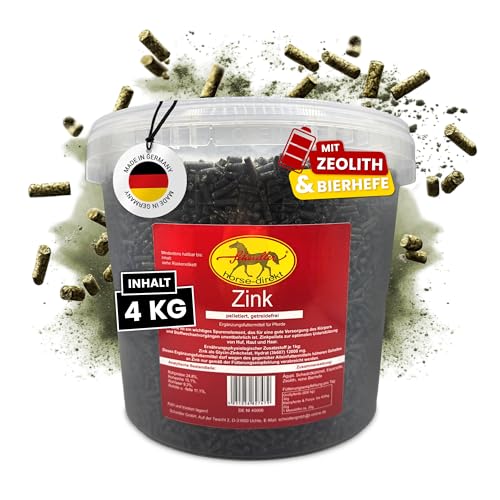 Scheidler horse-direkt Zink Komplex für Pferde - 4kg Pellets Eimer hochdosiert für Huf Haut & Fell Mit Bierhefe Zeolith Esparsette & Schwarzkümmel Getreidefrei - Alle wichtigen Mineralien