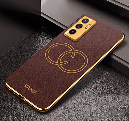 Image of Vaku Luxos Skylar Back Cover Case for Vivo V23e 5G with Leather Pattern Design Gold Electroplated Soft TPU Cover| Shockproof Protective Case - Brown