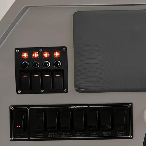 Miniatura 6 de Panel de interruptor basculante precableado de 4 bandas, impermeable, 12 V 24 V con fusible, interruptor de circuito con indicador LED rojo de 3