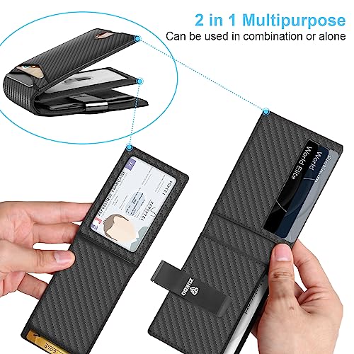 Slim Wallet for Men Carbon Fiber Money Clip RFID Blocking Bifold 2 in 1 Credit Card Holder for Men with Gift Box 2 ID Windows 10 Card Holders(Carbon Black)4