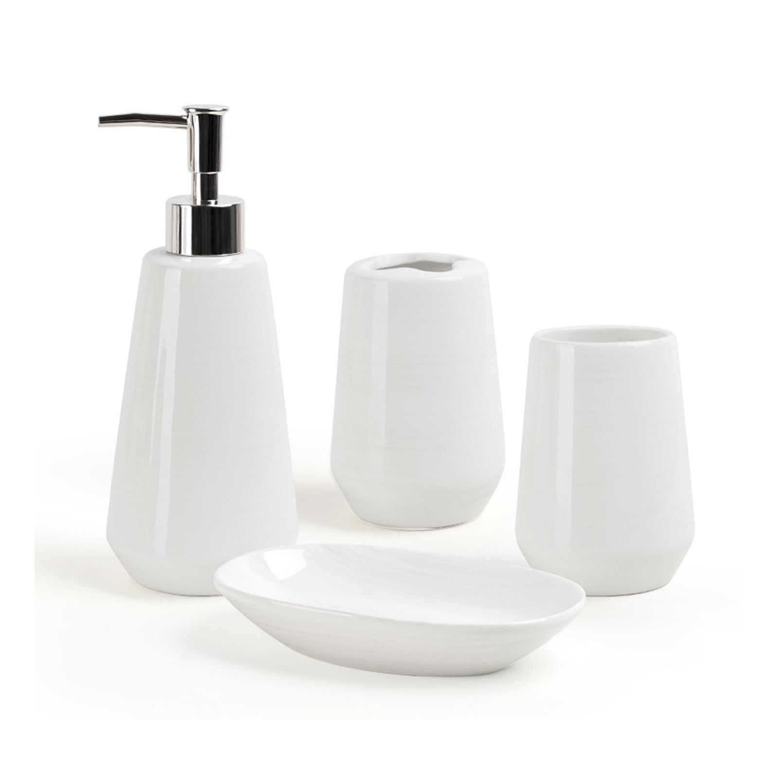 Tauzveok White soap dispenser set, ceramic bathroom accessories set, with toothbrush holder, soap dispenser, soap dish, toothbrush mug, for apartment, hotel,White