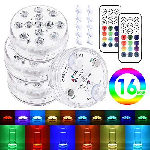 TBJSM Submersible LED Lights, Waterproof Led Light with Remote RF, Suction Cups, Magnets,13