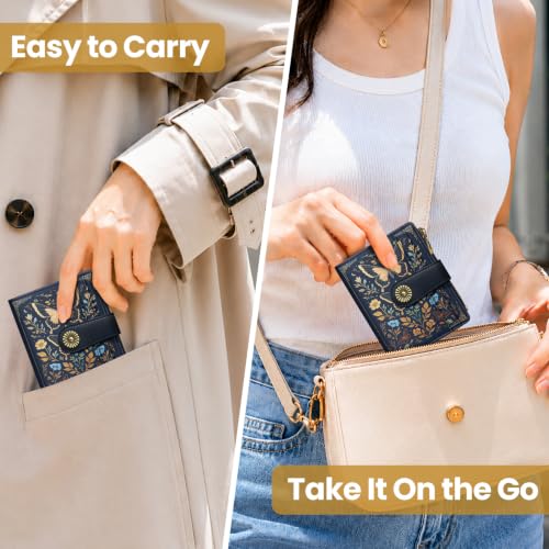 Image of Small Wallet for Women, RFID Blocking Bifold Card Holder Wallet with 10 Card Slots, Cash Compartment, Zipper Coin Pocket & ID Window, Cute Soft Vegan Leather Compact Wallet, Golden Butterfly