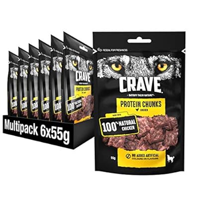 Crave Dog Treat, High Protein Chunks, Grain Free, Chicken, 6x55g