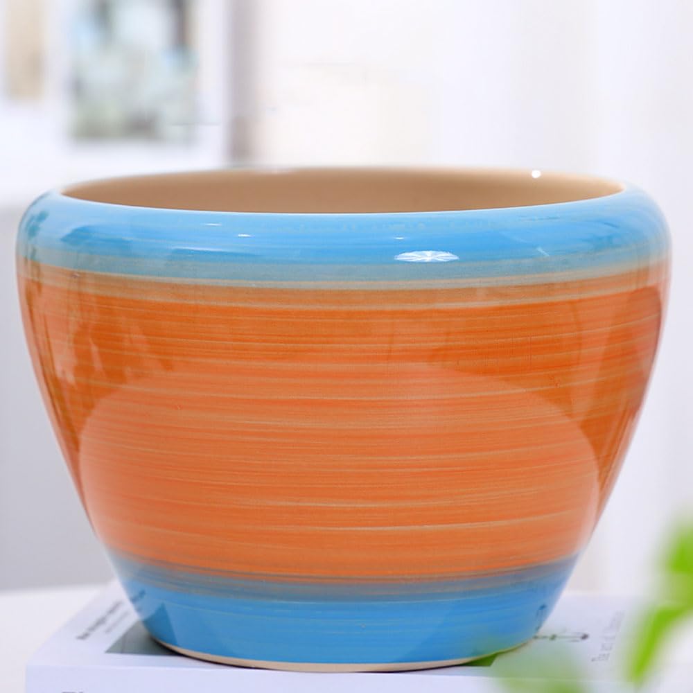 DFGHNBVC Ceramic Modern Glaze Succulent Planter Pot With Drainage Hole And Saucer 9 Inch Round Flower Plant Pot For Indoor Outdoor Herb Snake Plants,Dark