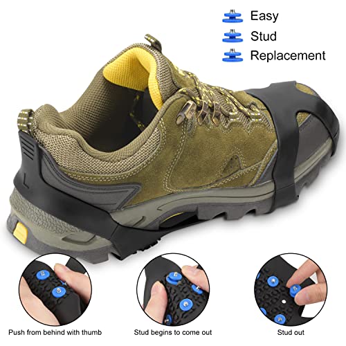 Ice Cleats, willceal Ice Grippers Traction Cleats Shoes and Boots Rubber Snow Shoe Spikes Crampons with 10 Steel Studs Cleats Prevent Outdoor Activities from Wrestling (Blue, Extra Large)