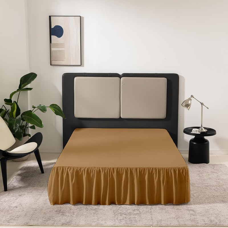 KANCHI DÉCOR - Microfiber Ruffle Bed Skirt Three Sided Coverage Shrinkage and Fade Resistant Dust Ruffle Bed Skirt with Platform, 15 Inch Drop King Bed 72x72 Inch | Beige-image-45