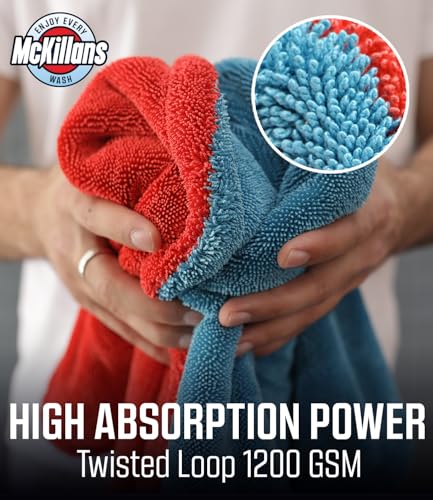 Image of McKillans Extra Large Dual-Color Car Drying Towel XL - Edgeless & Ultra Soft & Absorbent - 36 inch x 28 inch - 1200 GSM Twisted Loop Microfiber Towel for Cars - Drying Towel Car Detailing - Car Wash Towels