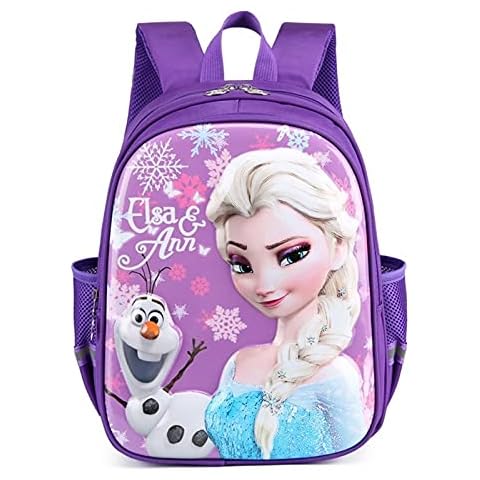 Girls kindergarten backpack, waterproof children's travel backpack, elsa elementary school schoolbag, multi-layer bag design with reflective strips ( Color : Purple , Size : Height35 width27 thick15 ) Cover