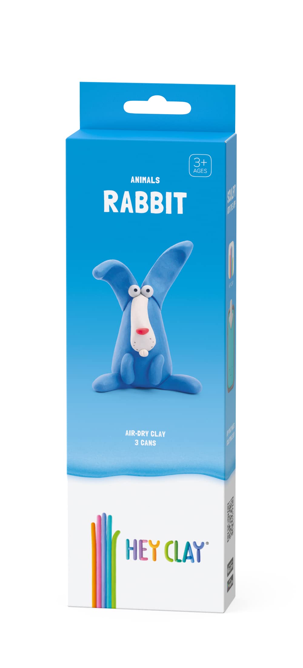 Hey Clay Animals - Claymate Rabbit - Colorful Modeling Air Dry Clay for Kids - Air Dry Clay Kit 3 Cans with Fun Interactive App