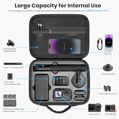 Image of STARTRC Protective Carrying Case for DJI Osmo Action 6 Enhanced Combo(No for Cage), Portable Well-Organized Bag for Travel /Hiking /Cycling /Blogger, Splash-proof, Shockproof