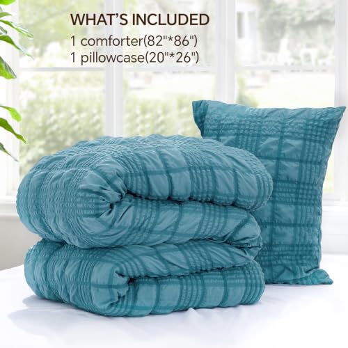 Image of BEDELITE Twin Comforter Set, Seersucker Bedding Set 2 Pieces, Blue Fog | All Season Use, Machine Washable, Soft and Lightweight, Ruched Comforter for Bedroom and Dorm Room, Wrinkle-Resistant