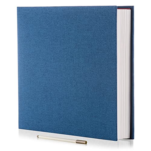 Image of Photo Album Self Adhesive 3x5 4x6 5x7 6x8 8x10 8.5x11 11x10.6 Magnetic Scrapbook Album DIY Length 11x10.6 Inch 40 Pages Linen Cover With Metallic Pen and Accessories (Blue)