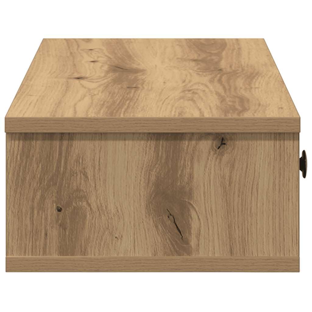 Schweberegal Deko, Wandregal mit Schubladen Artisan-Eiche 60x28x15cm Holzwerkstoff Hängeregal, Wandboard CD DVD Regal, Bücherregal für Flur, Wohnzimmer, Küche, Büro