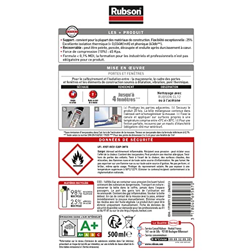 Rubson Mousse Expansive Blanche 500 ml Isolation Portes & Fenêtres - 3