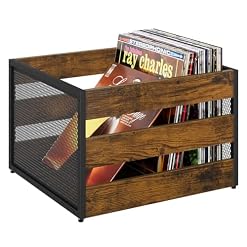 YINMIT Vinyl Record Storage, Large LP Vinyl Record Storage Crate, Metal & Wooden Record Holder, Cube Record Organizer Box, Holds up to 80+ Records - Les Beatles, Paul McCartney, John Lennon, RIngo Starr, George Harrison