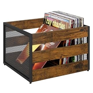 YINMIT Vinyl Record Storage, Large LP Vinyl Record Storage Crate, Metal & Wooden Record Holder, Cube Record Organizer Box, Holds up to 80+ Records - Les Beatles, Paul McCartney, John Lennon, RIngo Starr, George Harrison