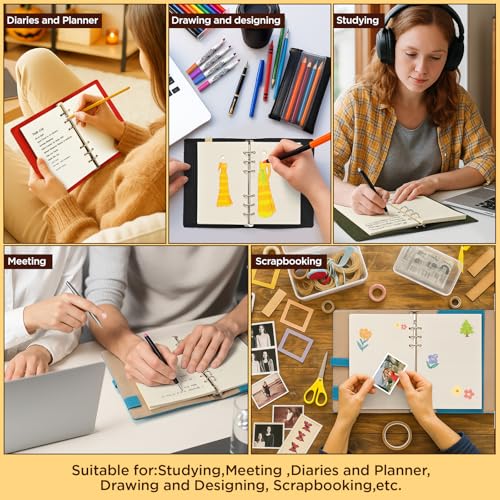 A5 6-Loch Blanko Loseblatt-Papier, Beige – Nachfüllseiten für Standard A5 6-Ring-Ordner, Journale, Planer – Beschreibbar auf beiden Seiten – keine Durchschrift – 80 Blatt