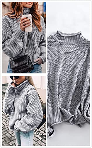 Dokotoo Womens High Neck Sweaters Batwing Long Sleeve Solid Fashion Casual Ladies Loose Basic Chunky Knitted Pullovers Sweaters Jumper Outerwear Gray Small #TOP4