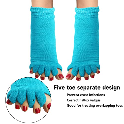 Klmnop Women Toe Separator Socks Yoga Sports Gym Foot Alignment Pain Massage Toeless Socks 1 Pair Skyblue #TOP2