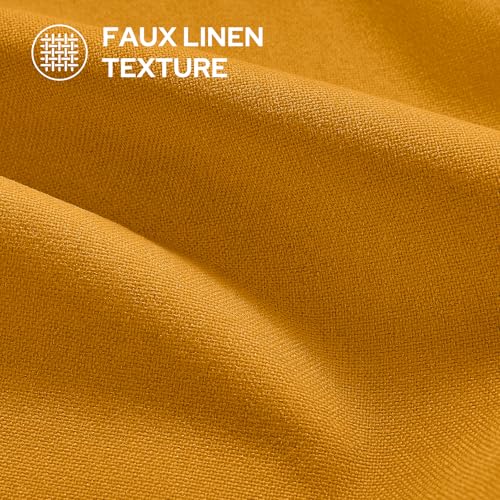 Image of HOMEIDEAS 100% Blackout Mustard Yellow Linen Curtains 52W x 84L 2 Panels