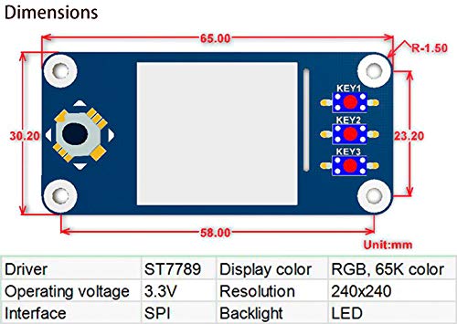 Image of waveshare 1.3inch LCD Display HAT for Raspberry Pi 4B /3B+ /3B /2B /Zero /Zero W /Zero WH, IPS Screen 240x240 Pixels RGB, 65K Display Color with Embedded Controller Communicating via SPI Interface