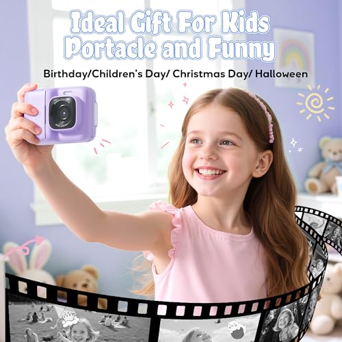 undefined ETIKEZ Kids Camera, 1080P Instant Digital Print Camera for Kids, Christmas Birthday Gifts for 4 5 6 7 8 9 10 Year Old Girls Boys, Portable Toy with 32GB SD Card & 3 Rolls Printing Paper, Purple の商品画像 8
