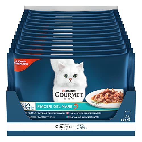 Gourmet Perlen Katze Meeresvergnügen mit Lachs, Platessa, Thunfisch und Meeresfisch, 4 x 85 g - Packung mit 12 Stück – Ansicht 1