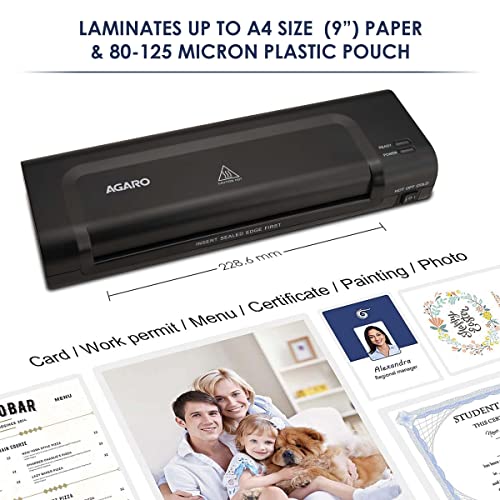Image of AGARO Icon A4 Lamination Machine with Jam Release Button Supports Hot and Cold Lamination, Fully Automatic, Laminator Machine, and Ideal for Photos, Documents & ID Cards, Black, (33629).