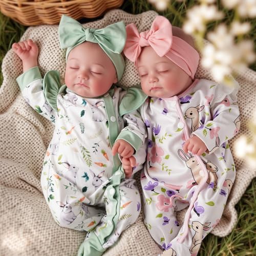 BABESIDE Lifelike Reborn Baby Dolls Twins 20 inch Realistic Newborn Boy Girl Soft Vinyl and Cloth Body Real Life Baby Dolls Sleeping with Accessories for 3+ Year Old Kids Gifts