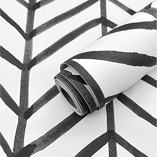 Drhwefsq Herringbone Peel And Stick Wallpaper Black And White Modern Stripe Wallpaper 17.7'' X 118'' Geometric Peel And Stick Backsplash Decorative Paper Self Adhesive Waterproof Removable Vinyl Roll #TOP1