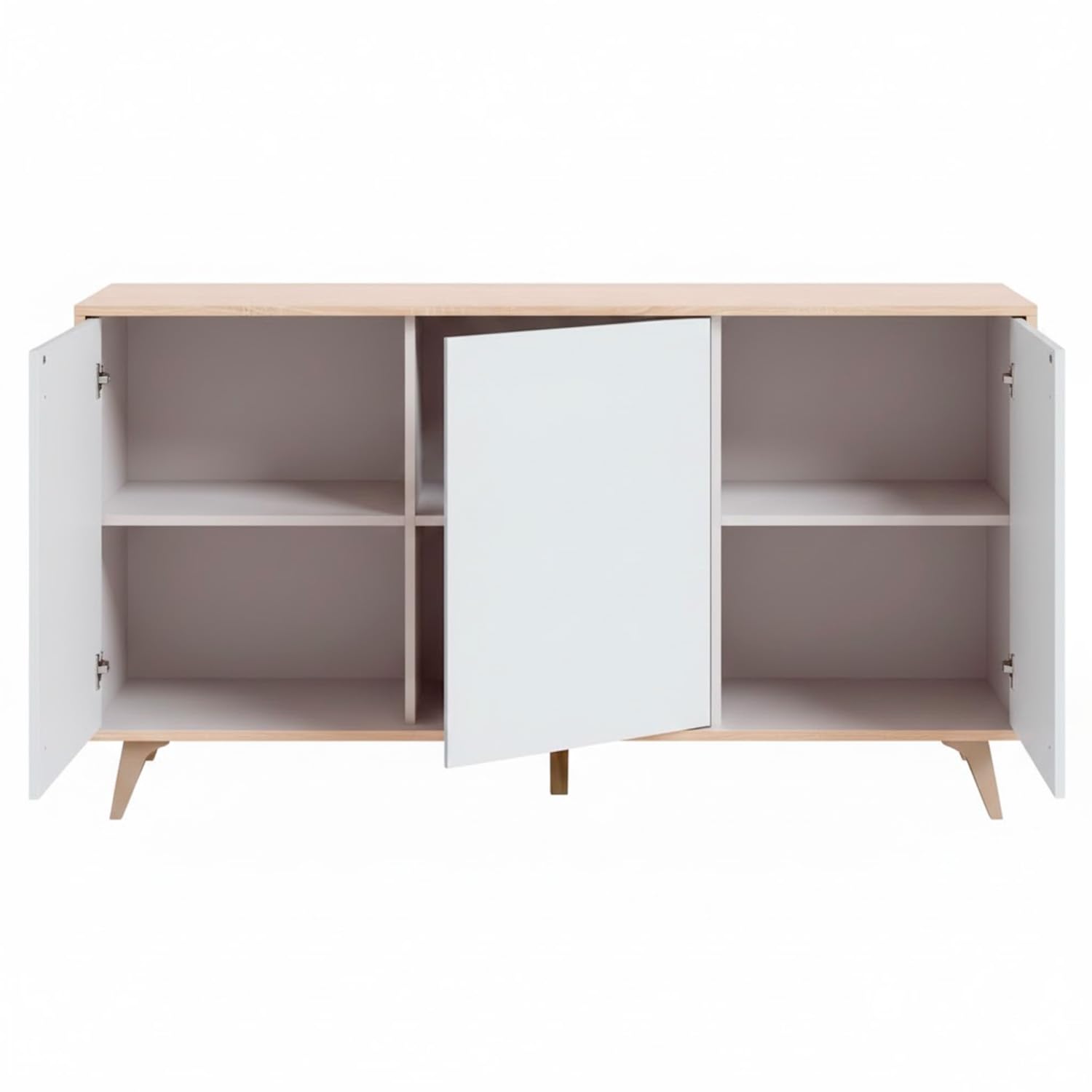 Credenza 3 Ante Con Apertura Push Madia Mobile Contenitore Moderno Con 6 Ripiani Interni Per Soggiorno Sala Da Pranzo Ingresso E Camera Da Letto Stile Nordico 154 x 40 x 75 Cm Rovere E Bianco