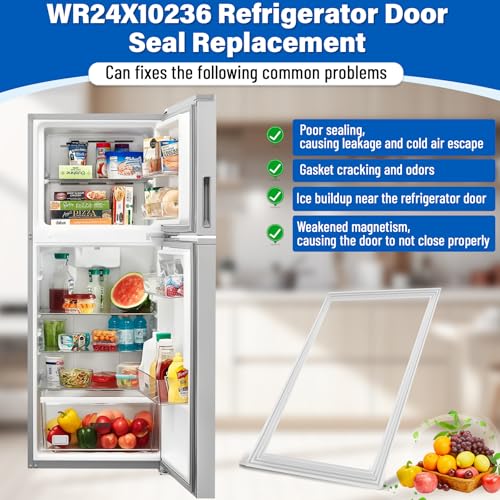 Image of Upgraded WR24X10236 Refrigerator Door Gasket Replacement Compatible with GE Hotpoint GTS18FBSBRCC A3317ABRFRWW; 43″x26″ Unbent WR78X10473 Fridge Gasket Replace 3016406 WR78X8693 WR24X0558 Door Seal
