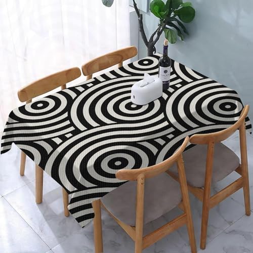 Tizhweqo Mantel Mesa Rectangular Patrón Geométrico, Manteles Antimanchas Rayas Blancas y Negras, 3D Impresión Mantel Impermeable Lavable para Cocina Salón Comedor, 140x200 cm Q.P2136