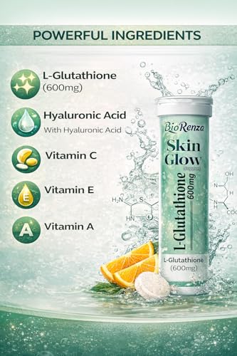 Image of Skin Glow L-Glutathione 600mg Effervescent Tablets | Vitamin C, Hyaluronic Acid & Vitamin A | Skin Brightening & Glow Support | Orange Flavour | 15 Tablets PACK OF 2(TWO) | For Adults