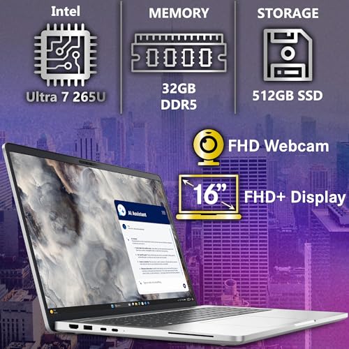 Image of Dell Pro 16 Plus PB16250 (Replaces Latitude 5550) AI Business Notebook 16 inch FHD+ Intel Core Ultra 7-265U, 32GB DDR5 RAM, 512GB SSD, Wi-Fi 6E, Backlit Keyboard, HD Webcam, RJ-45, W11Pro - Silver