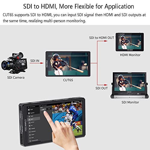 Image of FEELWORLD CUT6S Recording Monitor 6 inch with HDR 3D LUT Waveform 1920x1080 Pixels Touch Screen Monitor USB2.0 Recorder FHD IPS 4K HDMI SDI