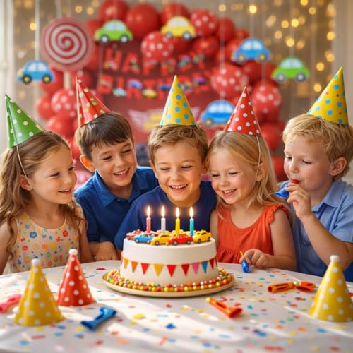 Image of Car Theme Birthday Decoration Kit for Boys (Pack of 91) | Racing Theme Party Decor Set for Kids Birthday Celebration at Home | Colourful Car Concept Birthday Decoration Pack