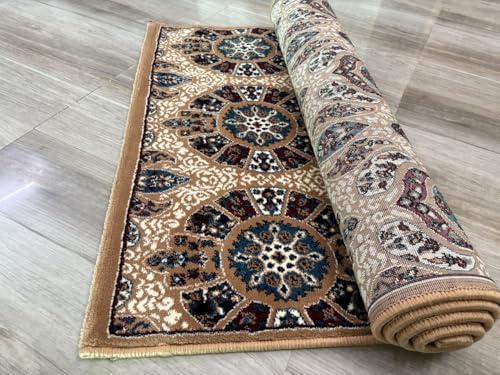 Image of Premium Runner Carpet, Vintage Medallion Pattern, Non Slip, Thick, Ideal for Bedroom, Living Room & Entryway, 3x5 Feet Beige Multi Color