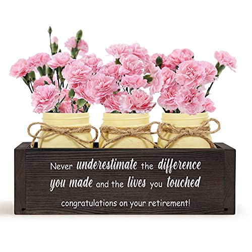 Thygiftree Retirement Gifts For Women, 2023 Happy Retirement Appreciation Gifts For Mom Teacher Nurse Coworkers Employee Friends, Mason Jar Farmhouse Planter Box - Never Underestimate The Difference You Made #TOP1
