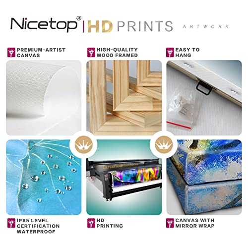 Bathroom Decor Wall Art Blue Beach Picture Ocean Theme Flower Canvas Print Modern Coastal Seascape Painting Framed Seaside Artwork Floral Daisy In Indian Vase For Home Sea Lake Bedroom 14X14Inch #TOP6