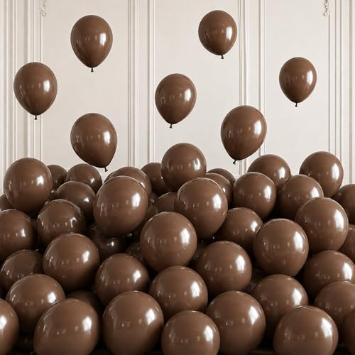 Image of Togvu Brown Balloons, 50Pack 5 Inch Small Mini Dark Brown Latex Party Balloons for Bear Baby Shower Boho Birthday Bridal Shower Wedding Neutral Party Decorations Supplies