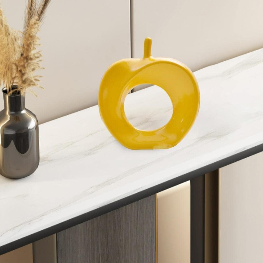Modern Yellow Ceramic Apple Figurine Statue for Home Office Desktop Crafts Gifts - 21x24cm/8.27x9.45inch