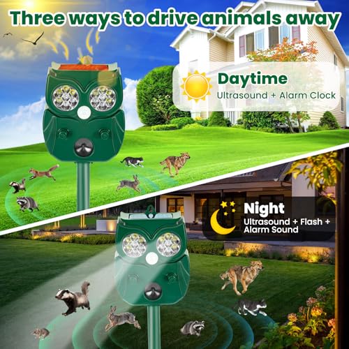 Solar Ultrasonic Animal Repellent Outdoor, 2Pack Waterproof Deer Repellent Devices with RIP Motion Sensor LED Flashing Lights, Cat, Raccoons, Skunks, Rabbits Deer Deterrent Outdoor - Thumbnail 5