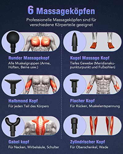 Massagepistole Massage Gun, Lefity Mini Massagepistole 2600mAh mit 30 Geschwindigkeiten und 6 Massageköpfen Handmassagegerät mit USB C Ladeanschluss Massagegerät für Nacken Schulter Rücken - Image 4