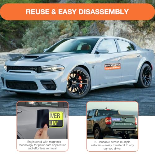 Image of 3PCS Student Driver Magnet for Car - Removable Student Driver Magnet, Novice Driver Safety Signs, Reusable Reflective Bumper Sticker for New Drivers, Teen & Learner Permit Accessories