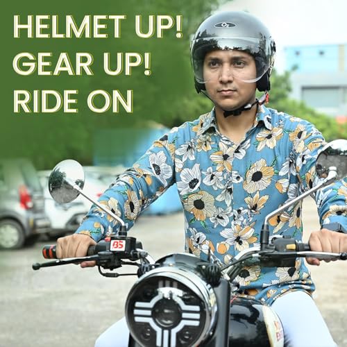 Image of O2 Open Face / Half face Helmet Unisex for Bike Women Men ISI Certified with Clear Visor Smooth Finish Lightweight & Compact (S. Black, 580mm Medium)