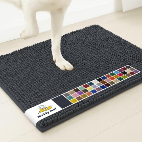 Image of Muddy Mat | Super Water Absorbent Door Mat Indoor, Microfiber Quick Dry Chenille Entryway Rug, Slip Resistant Front Door Mat, Indoor Mats for Entryway, Machine Washable Pet Rug, Charcoal 32 inch x 44 inch