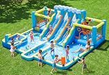 FBSPORT Inflatable Bounce House Water Slide, 3 Slides & 2 Bouncers 10-in-1 Water Slide Park Bounce House with 950W Blower, Bouncy Castle for Kids Backyard Party Outdoor, with Water Gun, Splash Pool