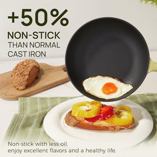 KOKHUB Upgraded 11 Inch Cast Iron Skillet, Titanium Enameled Nonstick Frying Pan, PFOA/PFAS-Free Cooking Pan, Dishwasher & Oven Safe Kitchen Cookware, Compatible with All Cooktops, Sage Green - Thumbnail 3